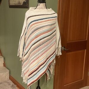 Elegant Multicolor Striped Knit Poncho